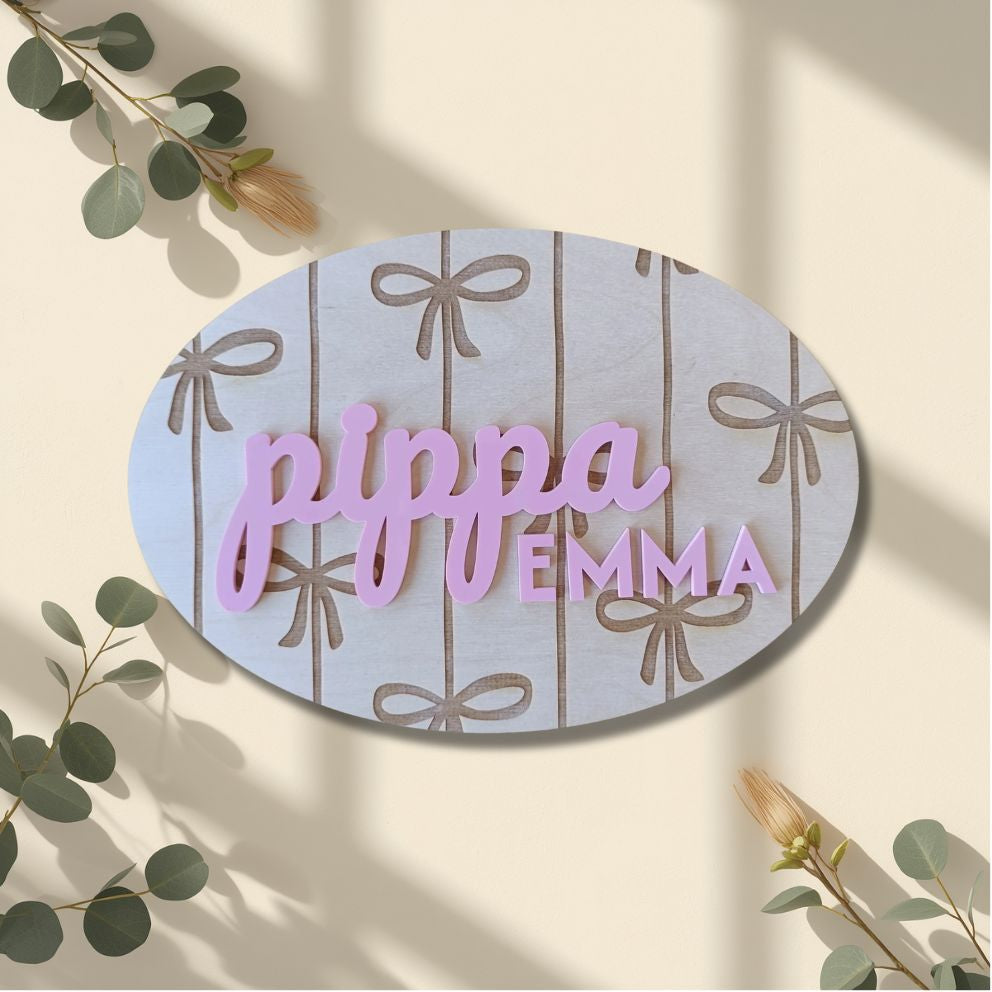 Bow Pattern Personalised Wall Name Sign