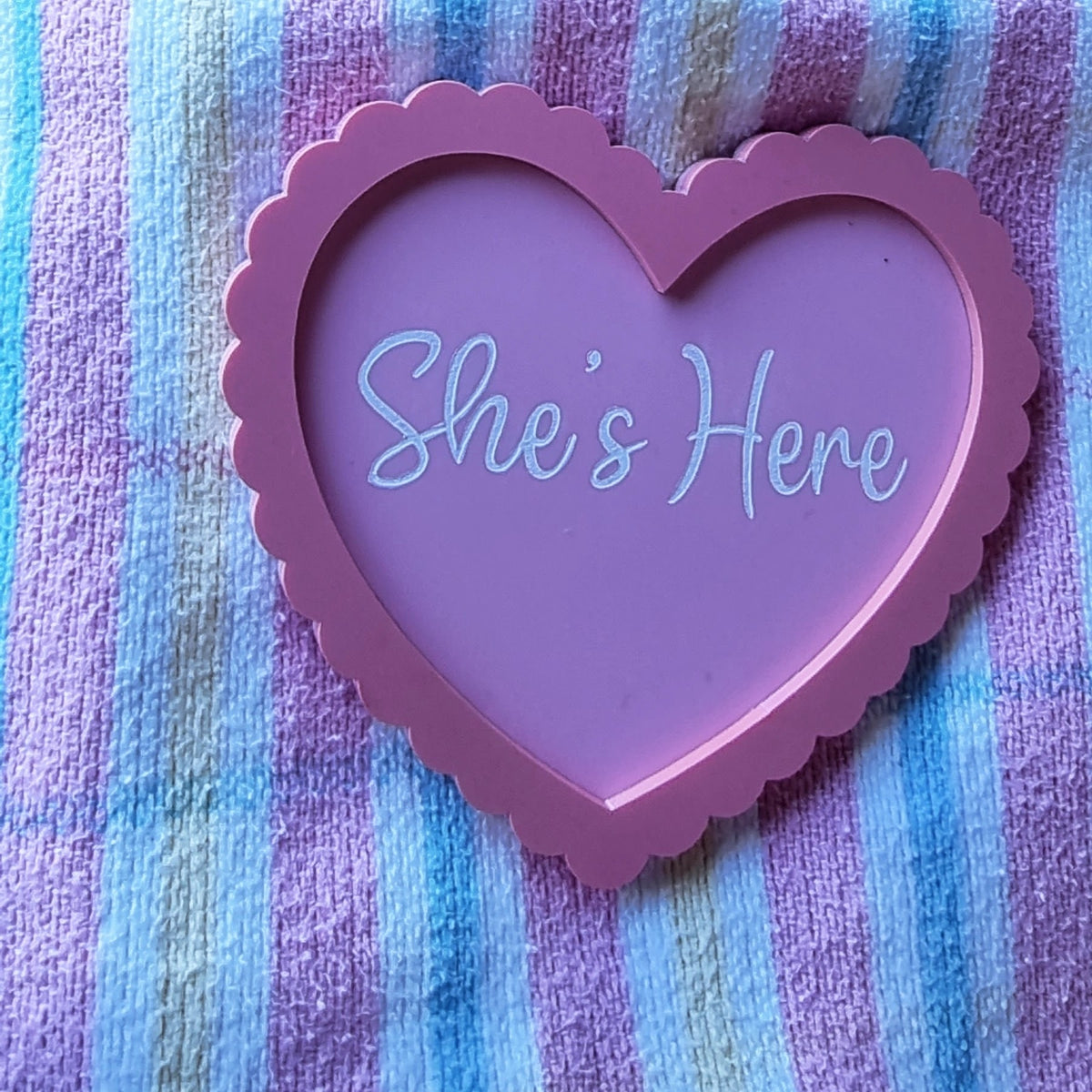SHE IS HERE - DOUBLE LAYER - SCALLOP HEART PLAQUE