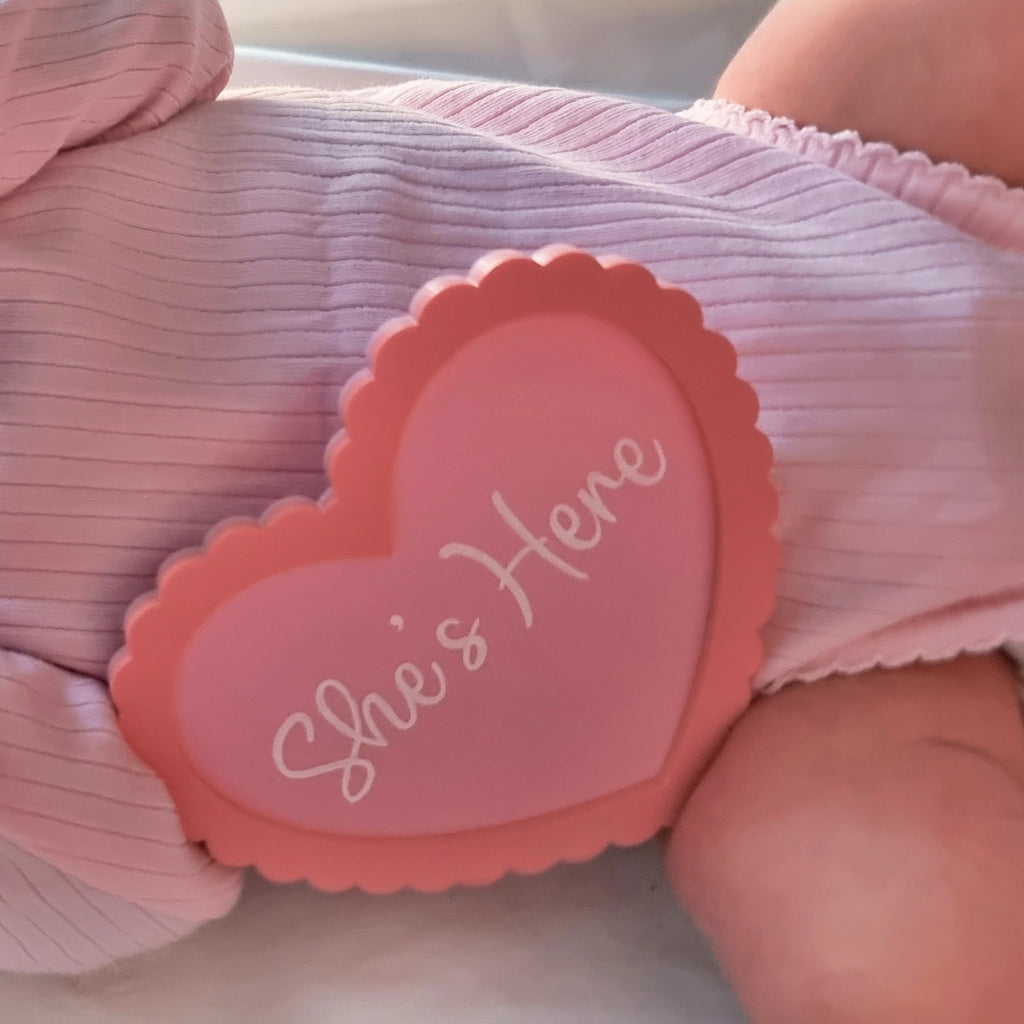 SHE IS HERE - DOUBLE LAYER - SCALLOP HEART PLAQUE