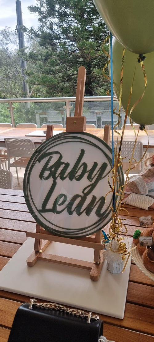 30CM ROUND BABY SHOWER SIGN - CUSTOM NAME