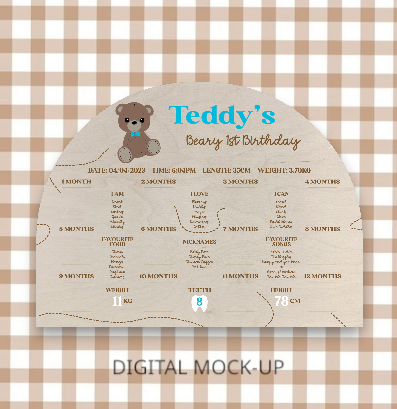 BEARY FIRST BIRTHDAY BOARD - MILESTONE & PHOTO DISPLAY