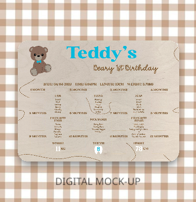 BEARY FIRST BIRTHDAY BOARD - MILESTONE & PHOTO DISPLAY