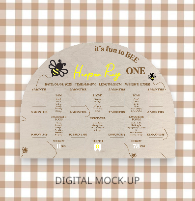 IT'S FUN TO BEE ONE - FIRST BIRTHDAY BOARD WITH MILESTONES & PHOTOS